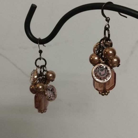 Brown Leopard Spot Glass Bead Earrings NWOT - Picture 2 of 7